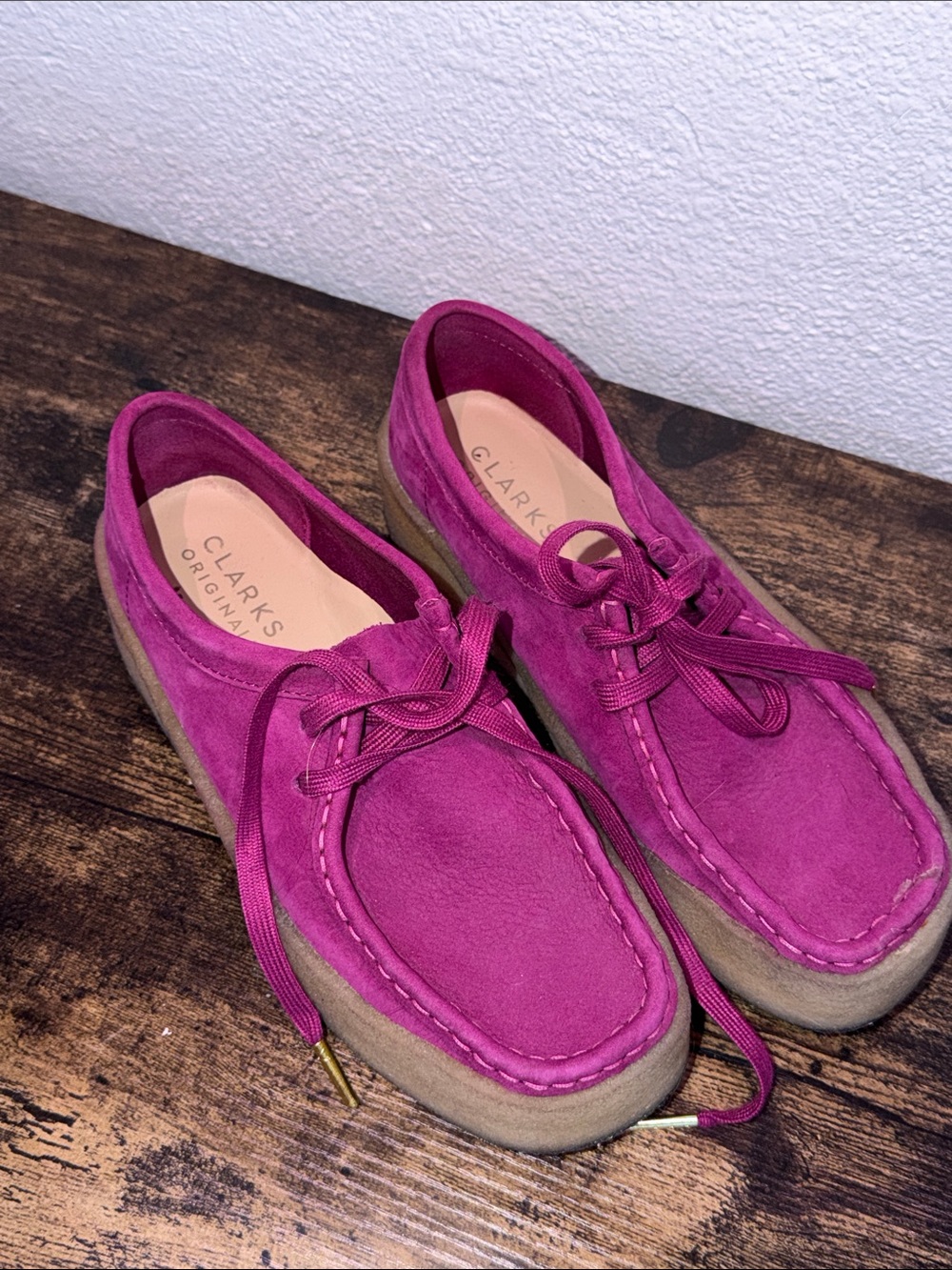 Clarks Suede Moccasins in Vibrant Magenta